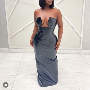 Large black leather dress